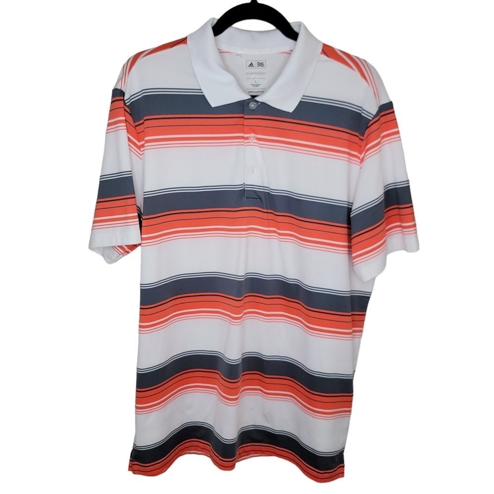 Adidas Men's Golf Puremotion White Orange Short Sleeve Golf Polo Shirt Large